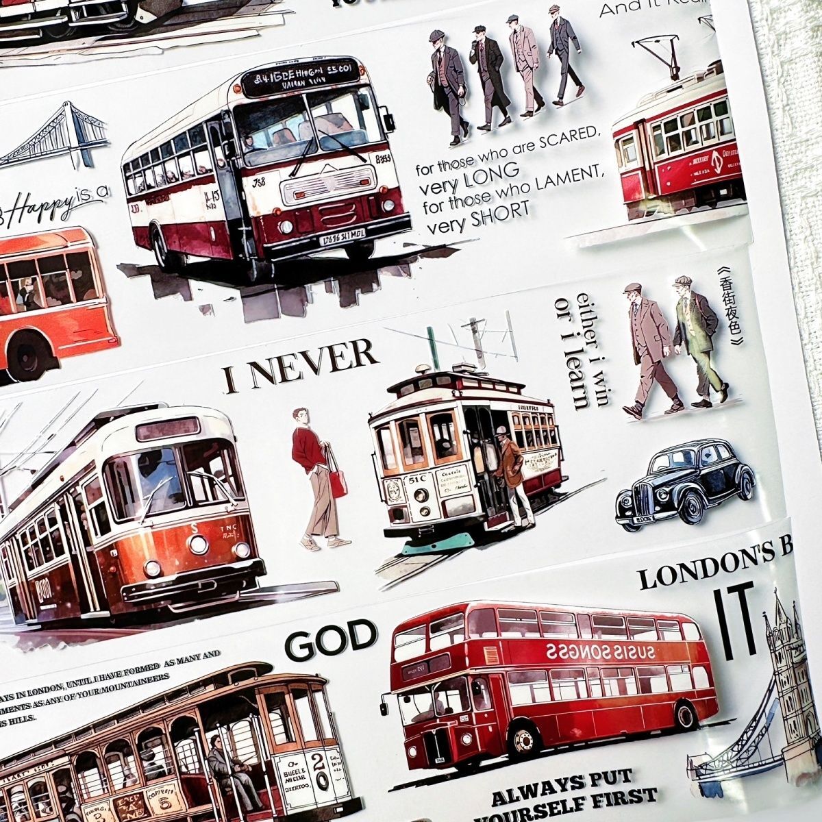 手帐分装欧美复古怀旧汽车旅行造景搭配胶带人物现代素材pet贴纸