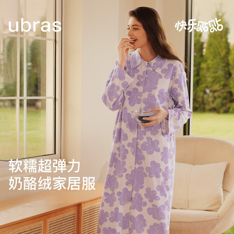 ubras贴贴系列|奶酪绒睡衣女萌化动物家居服套装情侣男秋冬