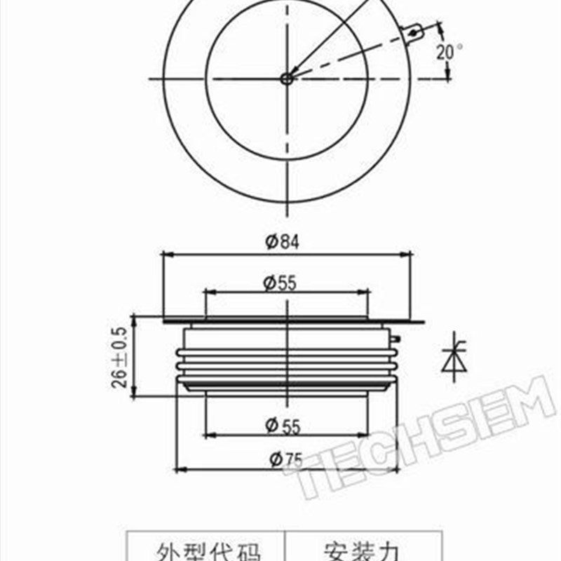 TECHSEM Y55KAD KA1000A KA1200A 1400V湖北台基高频晶闸管可控硅