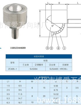 米思米BCHN12 16 19 25 31 万向球 万向滚珠 牛眼轴承 钢球轮