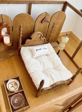 【OU】宠物罗马小床橡木实木狗窝猫F窝网红宠物床下单送换洗罩包