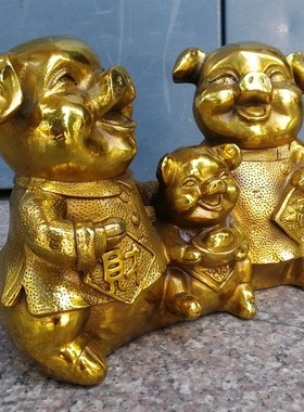 纯铜猪吉祥f一家财福猪生肖猪招财家居装饰品铜器桌面中式摆件