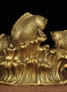 鱼摆件招财鱼聚宝盆创意家居客厅玄关吉祥K物铜工艺品乔迁新居送