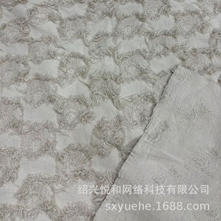 亚麻棉麻本色腰果波浪提花簇绒B剪花流苏面料秋冬抱枕家纺用布