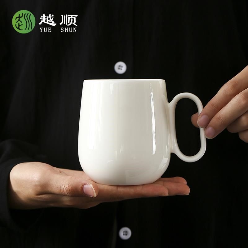 羊脂玉白瓷马克杯陶瓷杯子办w公水杯大容量男女家用轻奢茶杯早餐,餐饮具,马克杯,淘宝优惠券,粉丝福利购,淘宝优惠卷
