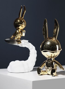 现代简约太空兔子摆件酒店大堂会B展厅样板间客厅创意卡通雕塑装