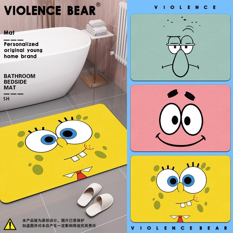 浴室防滑地垫淋浴洗澡 章鱼哥派大星表I情L包海绵宝宝硅藻泥软地