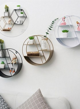 Nordic Wrought Iron Round Design Wall Racks HollowW Retro St