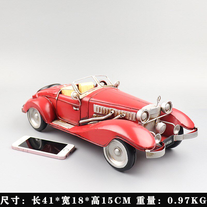 复古奔驰敞篷跑车老爷车r模型铁艺怀旧手工艺品老式汽车收藏品摆
