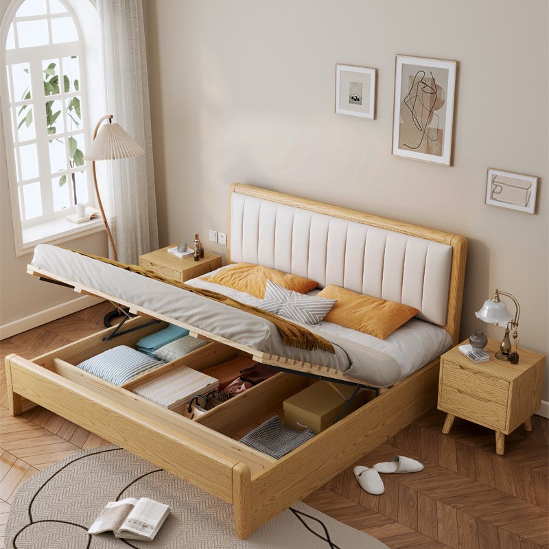 套房家具简约h时尚双人床白蜡木床实木1.8米床婚床轻奢床