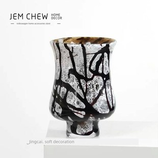 高端黑镀金e新中国风古色古香玻璃花瓶样板房售楼处餐桌酒店花具