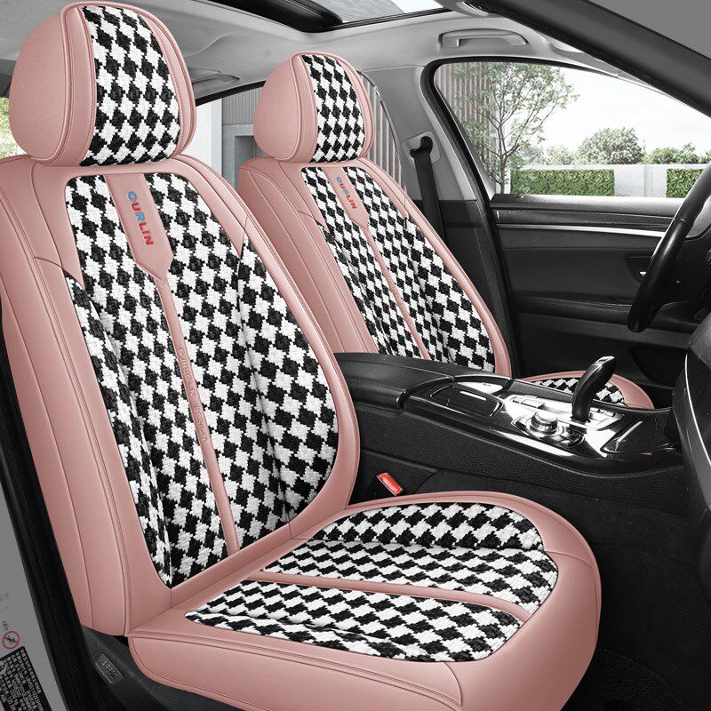 全包围汽车座套千鸟m格四季通用透气冰丝座椅套棉麻座垫女神皮座