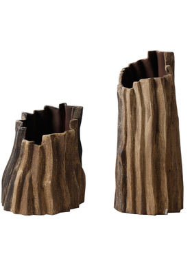 复古侘寂风做旧仿朽木陶瓷花瓶摆件酒店民宿客厅玄关创Y意花器装