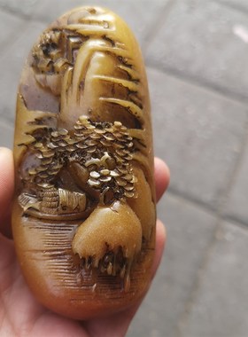 仿天然芙蓉石老挝田黄p石松树下垂钓摆件山水风景家具摆设手把件