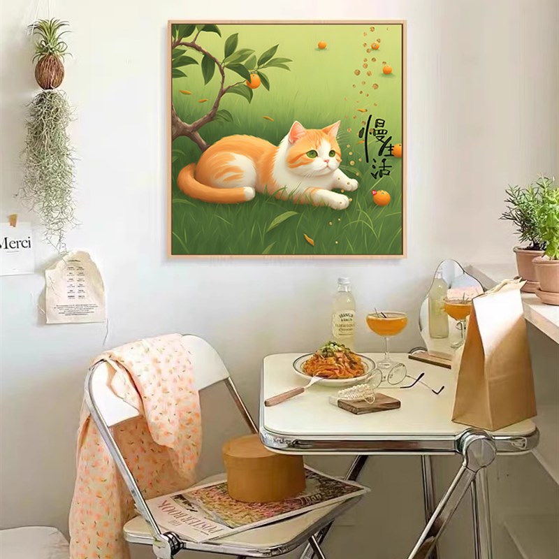 可爱猫咪a正方形卧室床头装饰画温馨儿童房挂画系客厅桌面摆画图片