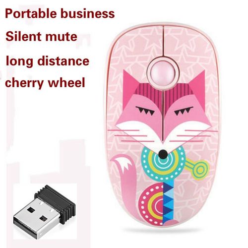 Retro Fox Pattern Wireless USBB Mouse 1600DPI  Optical Compu