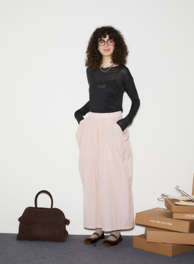 demi et demi“Go Outside”灰粉蓝不规则口袋抽绳设计抽绳长裙