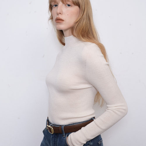 demi et demi Before Sunrise100%绵羊毛米白色半高领针织打底衫