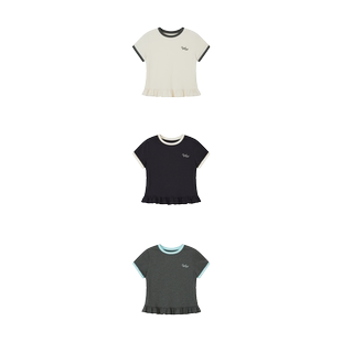 demi et demi“Go Outside”绣花拼接下摆花边撞色百搭t-shirt