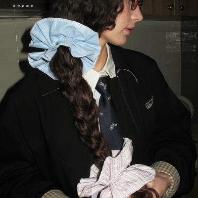 demi et demi【赵露思同款】清新双色条纹双层褶皱荷叶发圈头花