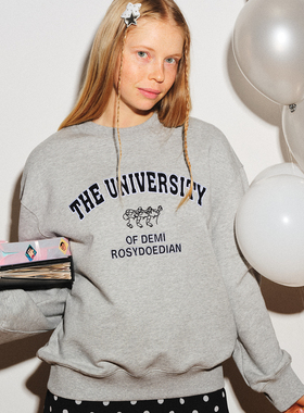 demi et demi×ROSYDOEDIAN赵露思联名绣花灰色圆领套头卫衣