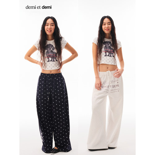 demi et demi 【About You】【方圆同款】修身波点腊肠狗短袖T恤