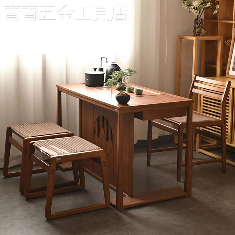 新中式阳台茶桌椅组合小型家用实木功夫茶台泡茶喝茶桌黑胡桃木