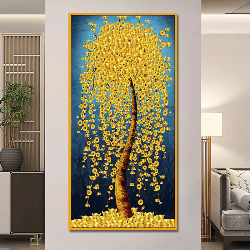 现代简约客厅装饰画发财树入户玄现代装饰画