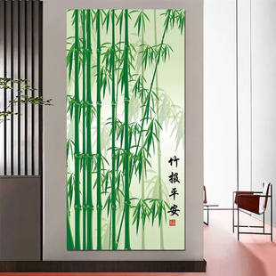 竹报平安竹子荷花九鱼图中式玄关装饰画玻璃贴纸壁纸画海报自粘画