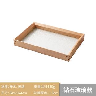 日式 木质茶家居收纳摆件 轻奢复玻古盘璃托盘 黑胡桃木实木收纳盘