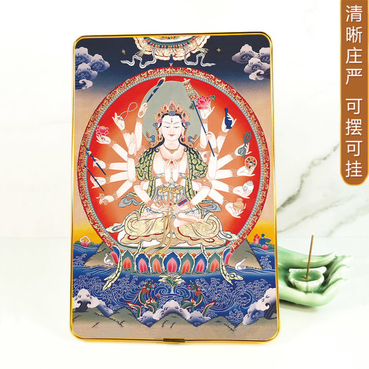 准提菩萨唐卡风摆台相框画 准胝观音佛母 佛堂佛龛摆件挂墙佛像画