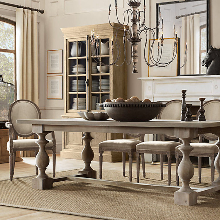 美式复古实木餐桌家用客厅餐桌餐椅组合剧本杀影楼中古风大长桌子