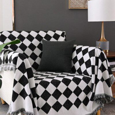 套罩沙发毯黑白格子子盖布巾全包四季通用沙发垫简约现代沙发单人