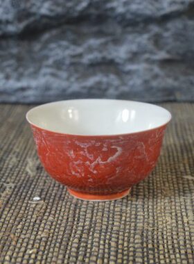 釉化 纹做旧摆件 明仿古瓷器格果品茗杯三成古董古玩风红复古