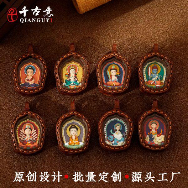 皮绘纯手工无擦立体彩疆唐卡唐卡缝制擦盒子擦小嘎乌盒擦画牛皮壳