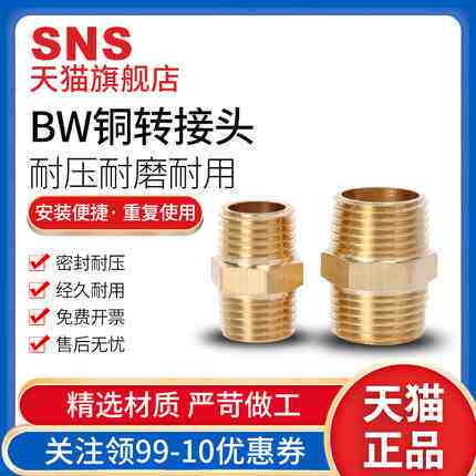 SNS神驰双外牙双外丝转换铜接头BW01 02 03 04 06-01 02 03 04 06