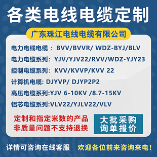 广东珠江电线电缆ZC-YJV BYJ BVR YJY RVV RVS KVV国标阻燃定制