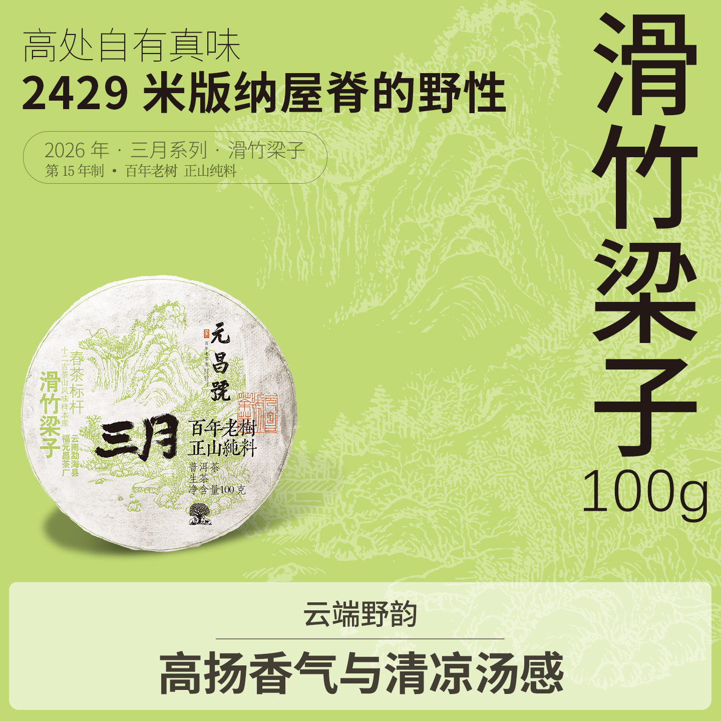 【三月系列】福元昌茶厂2026年滑竹梁子春茶普洱茶纯料生茶100g饼图片