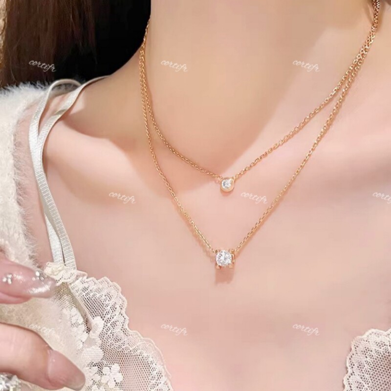 cortifr18K金牛头钻项链女玫瑰金黄金镶钻小飞碟锁骨链轻奢礼物