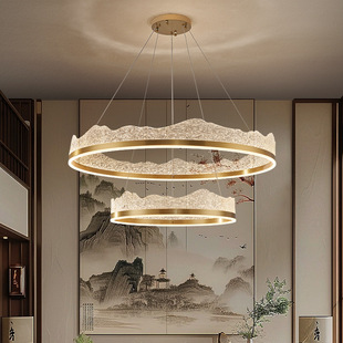 新中式圈圈灯简约客厅灯圆环形LED吊灯别墅餐厅装饰灯具卧室山形
