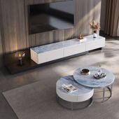 小户型超晶石地柜轻奢大小圆客厅意式 极简岩板伸缩电视柜茶几组合