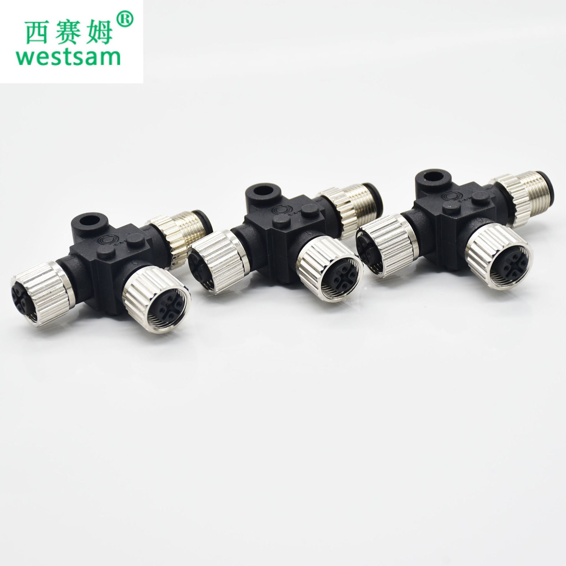 M12一母转一公一母三通转接头 轮船专用航空插头连接器 Y型连接器