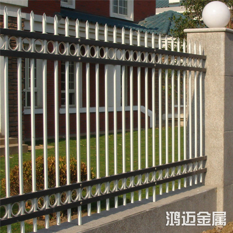 厂家供应小区围墙护栏庭院喷塑锌钢围栏 厂区四横杆带圈铁艺护栏