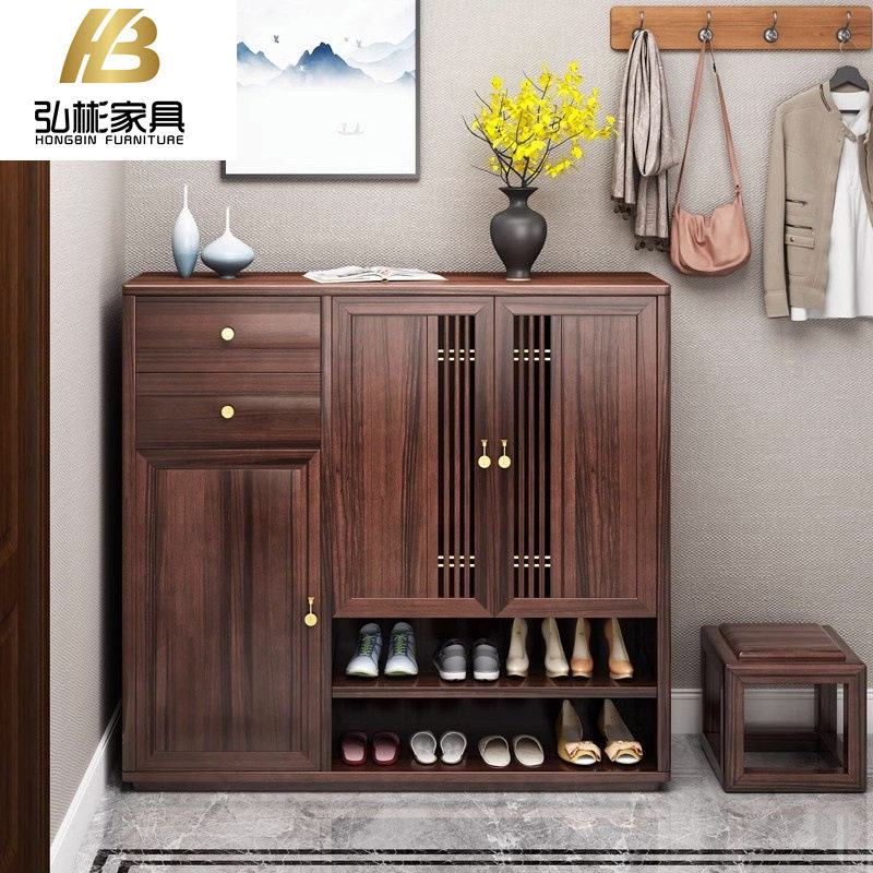乌金木实木鞋柜新中式客厅入户家用门口放鞋柜子靠墙储物柜收纳柜