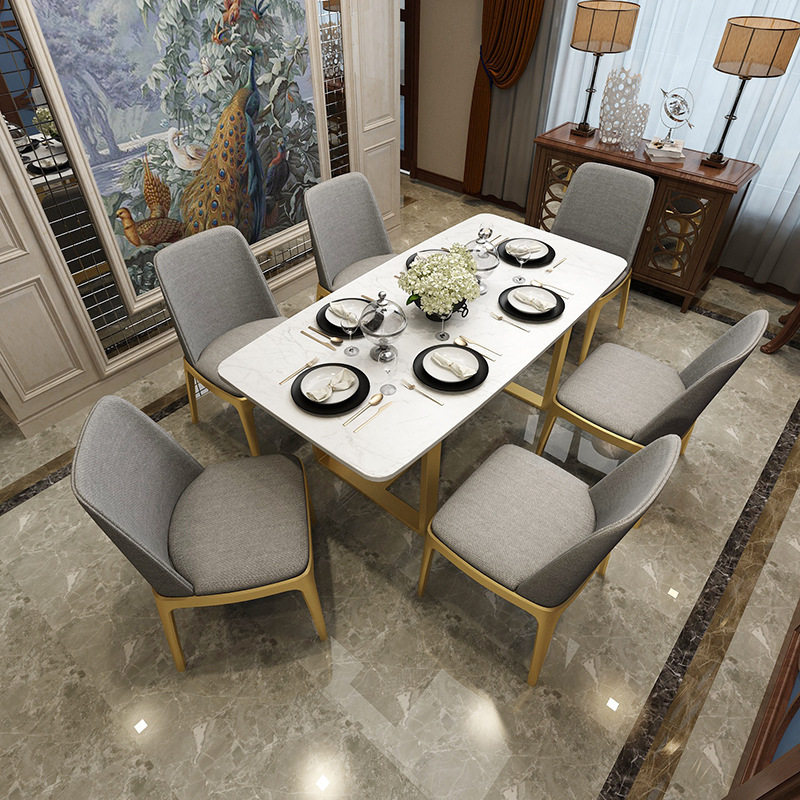 北欧大理石餐桌 西餐厅甜品店餐桌椅组合家用客厅铁艺圆角餐桌椅