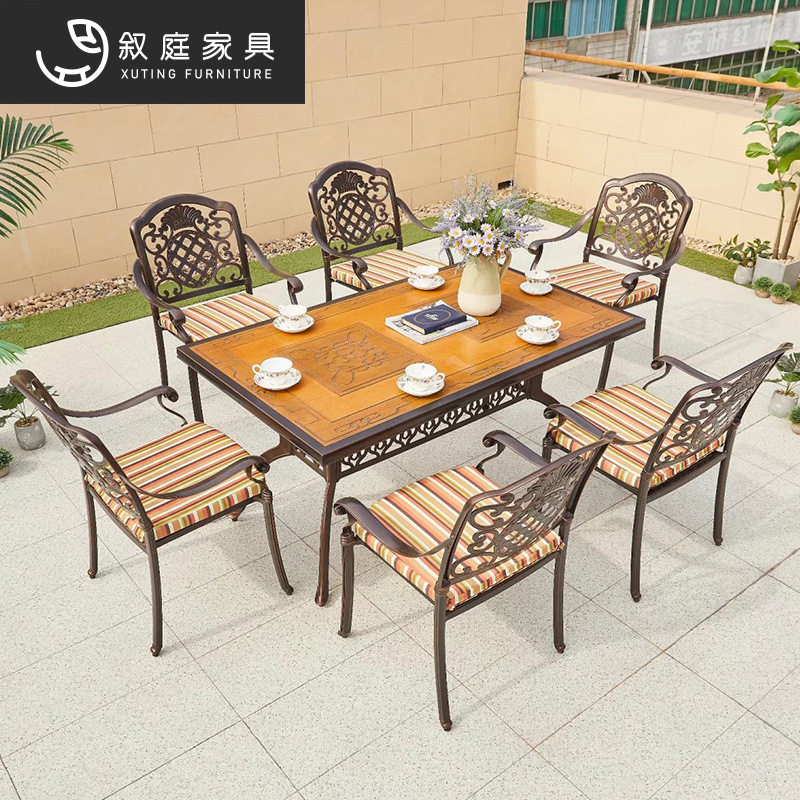 叙庭户外铸铝电炭两用烧烤桌椅