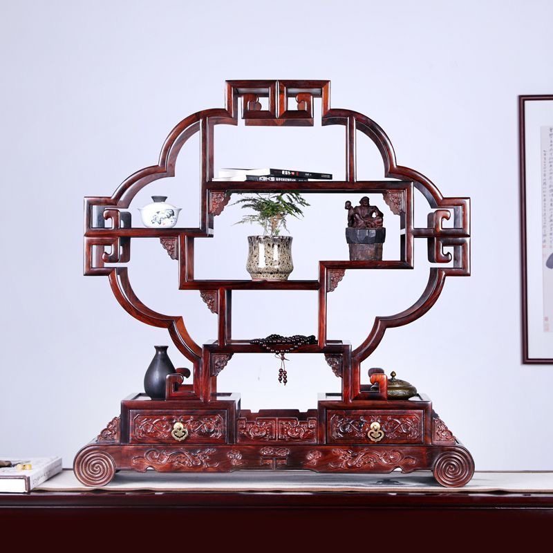 红木小博古架大红酸枝中式实木多宝阁茶具器皿工艺品摆件展示架子