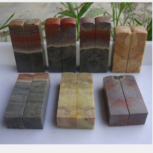 老性青田石图纹石对章印章印石章料金石篆刻一组7对3*3*12-10CM