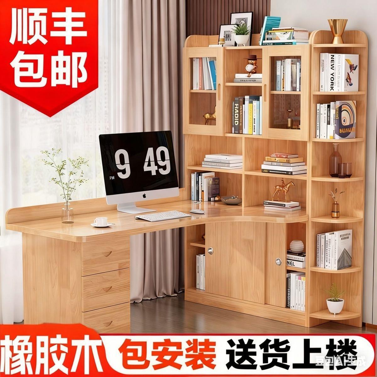 转角电脑桌书架一体包安装家用