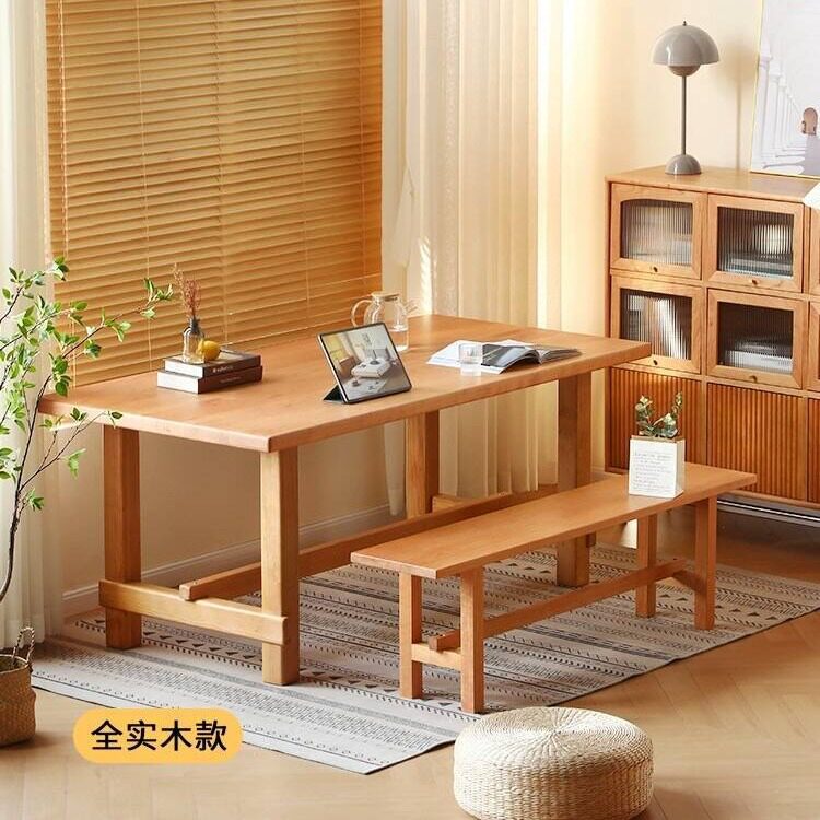 实木大板桌原木工作台饭桌樱桃木长方形日式北欧家用餐桌书房桌子